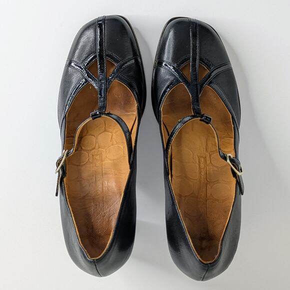 Chie Mihara T-Strap Heels 40 Black Green Snakeskin Accent Retro Glam Pinup Shoes - Picture 12 of 15